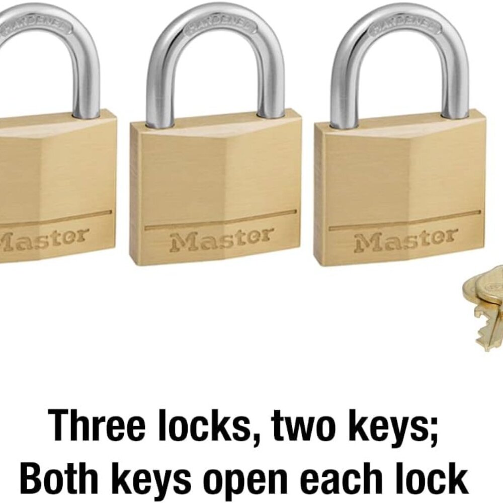 Master Lock 140TRI Solid Brass Padlock with Key - Pack of 3 - Picture 3 of 4